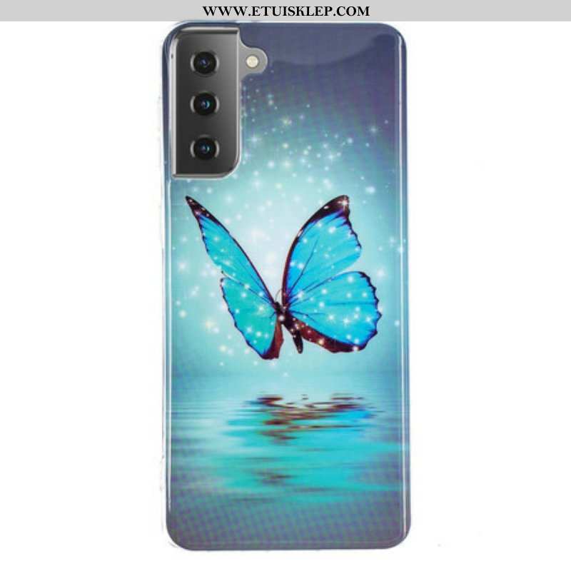 Etui do Samsung Galaxy S21 5G Fluorescencyjny Niebieski Motyl